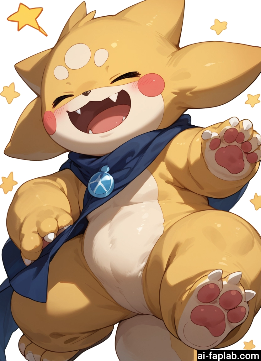 furry, solo, open mouth, closed eyes, star (symbol), fangs