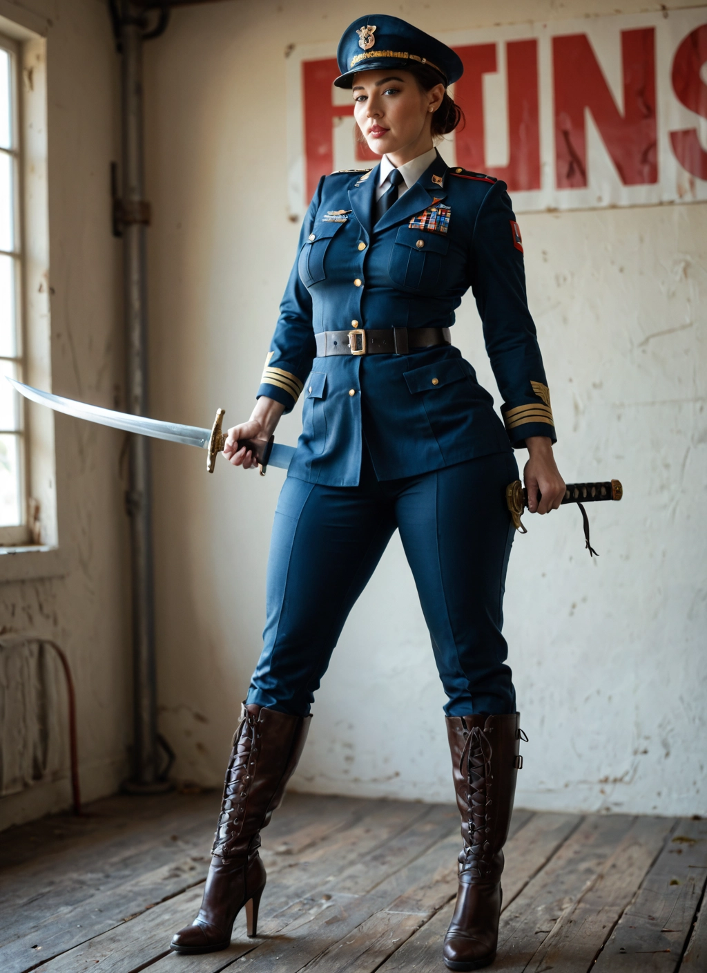 1girl, weapon, sword, solo, uniform, boots · Yamete.gg