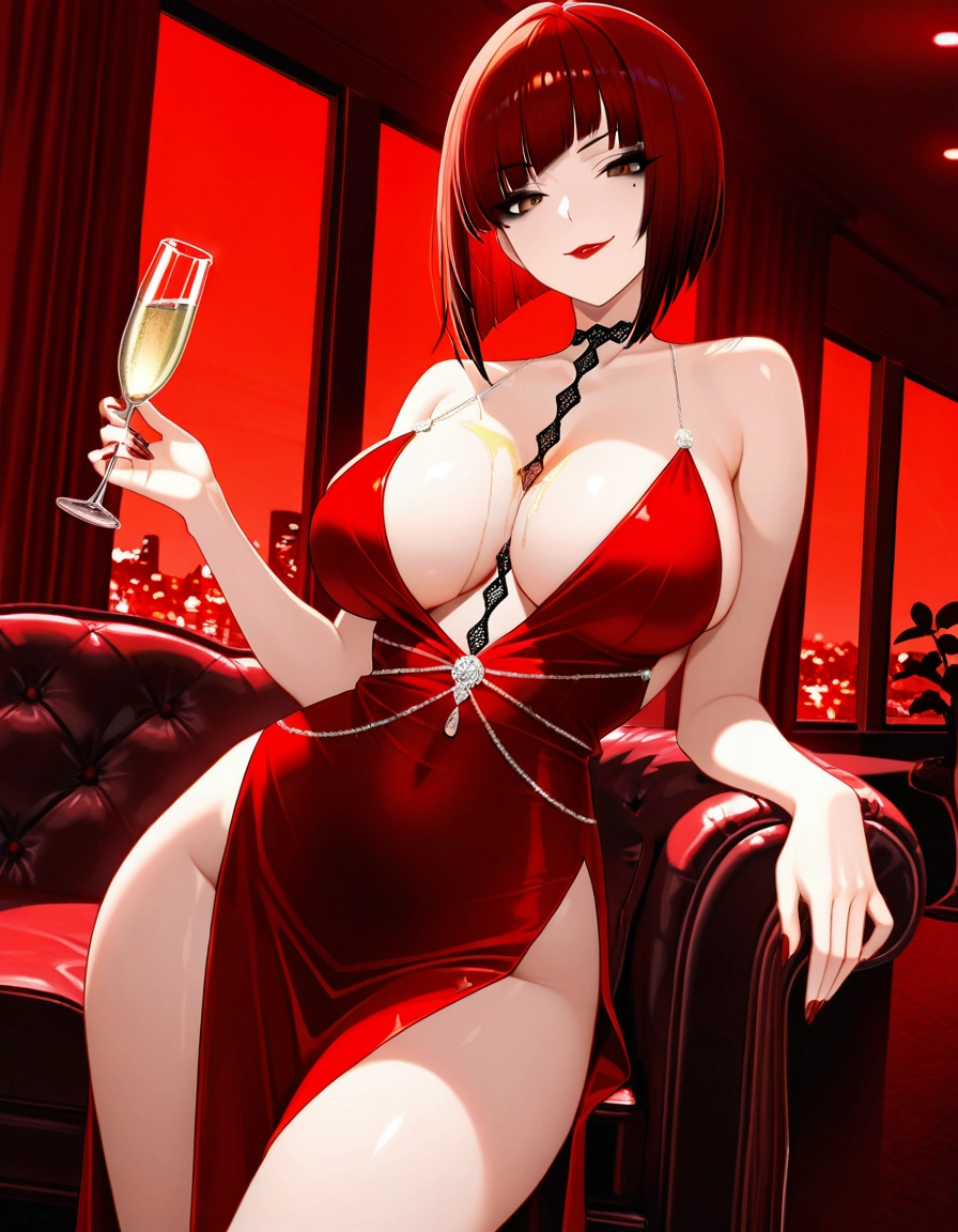 1girl, breasts, solo, dress, red hair, large breasts · Yamete.gg