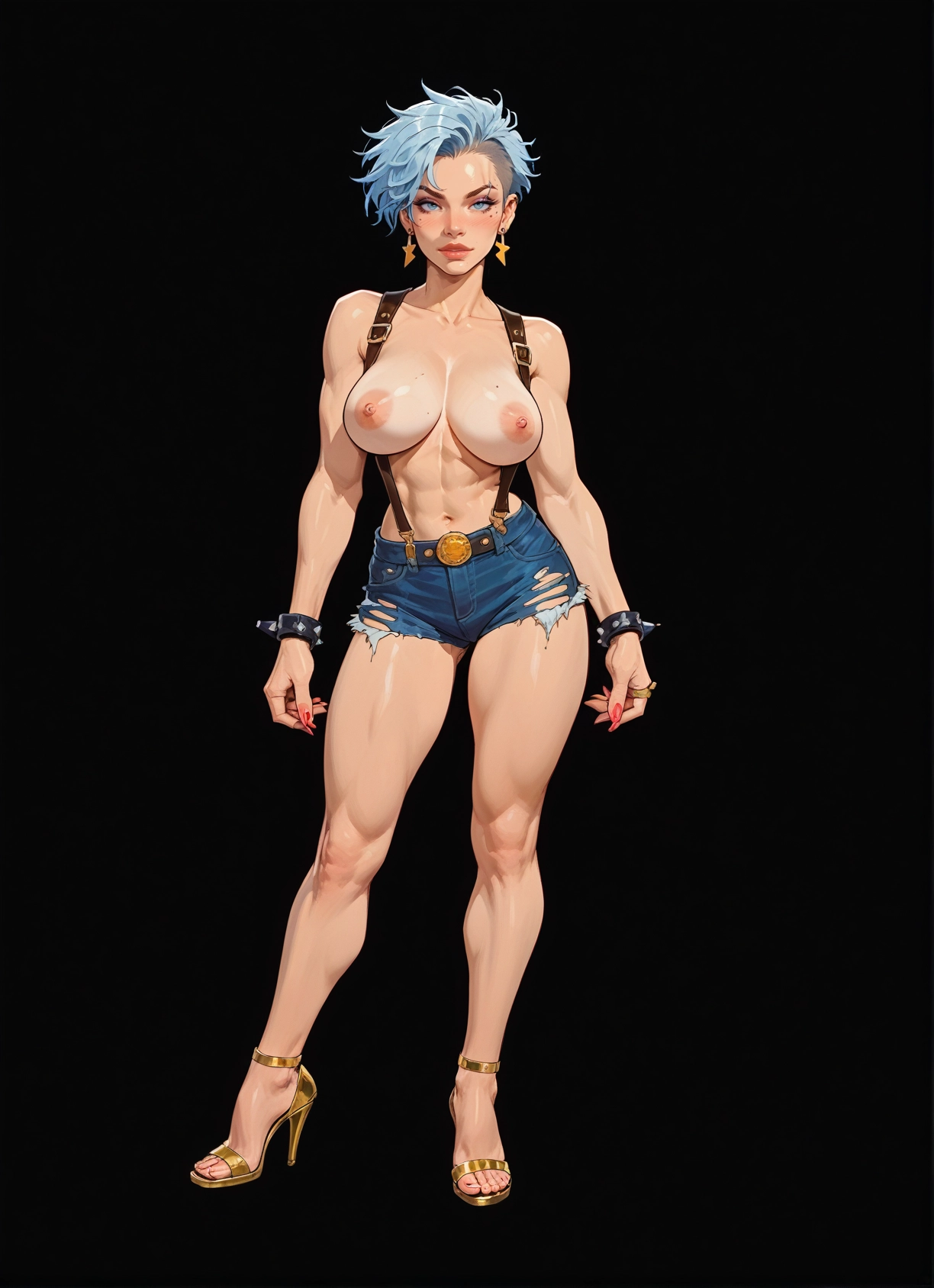 1girl, breasts, nipples, solo, jewelry, shorts · Yamete.gg