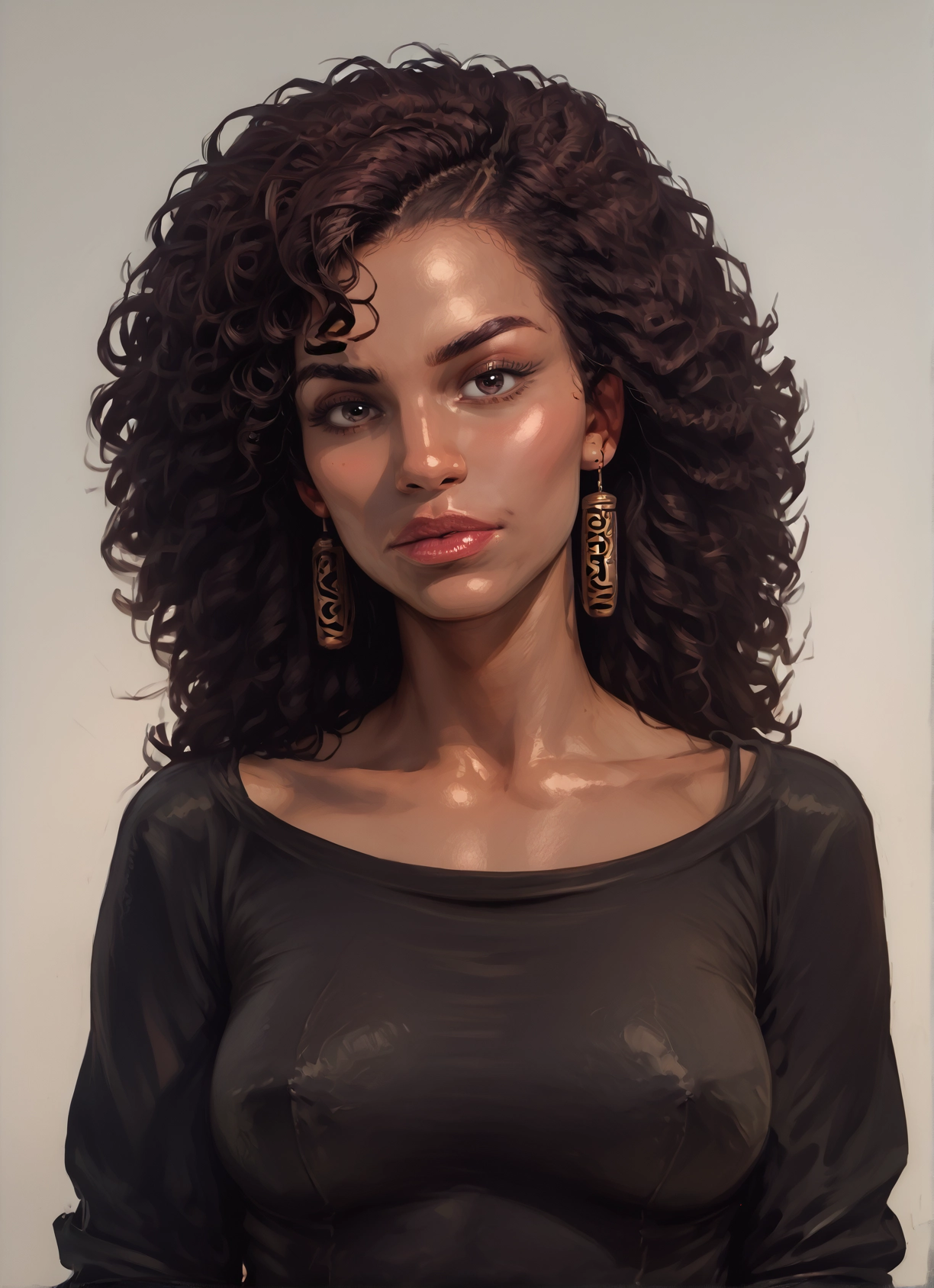 1girl, solo, earrings, jewelry, breasts, brown eyes · Yamete.gg