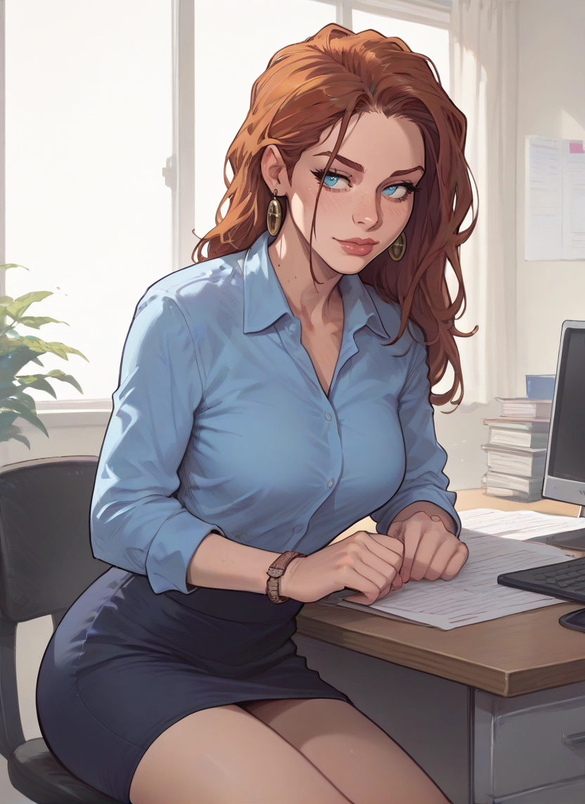 1girl, jewelry, earrings, skirt, blue eyes, watch · Yamete.gg