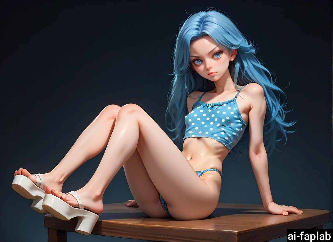 1girl, solo, long hair, blue eyes, navel, sitting · Yamete.gg