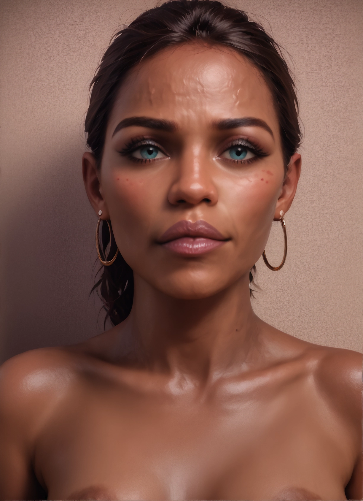 1girl, solo, jewelry, earrings, blue eyes, nipples · Yamete.gg