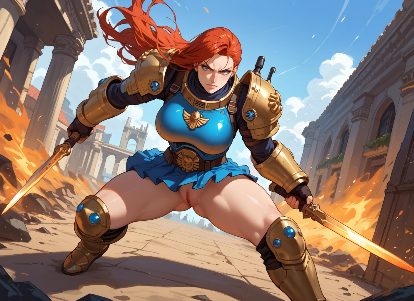 1girl, pussy, weapon, sword, blue eyes, solo · Yamete.gg