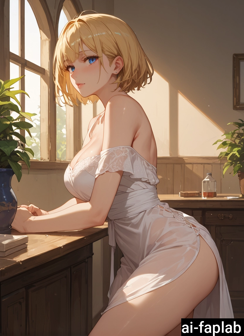 1girl, breasts, blonde hair, solo, blue eyes, dress · Yamete.gg