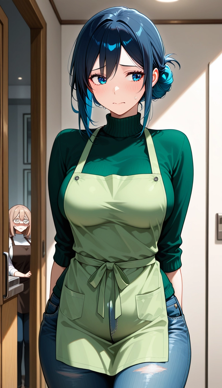 denim, multiple girls, 2girls, pants, apron, jeans · Yamete.gg