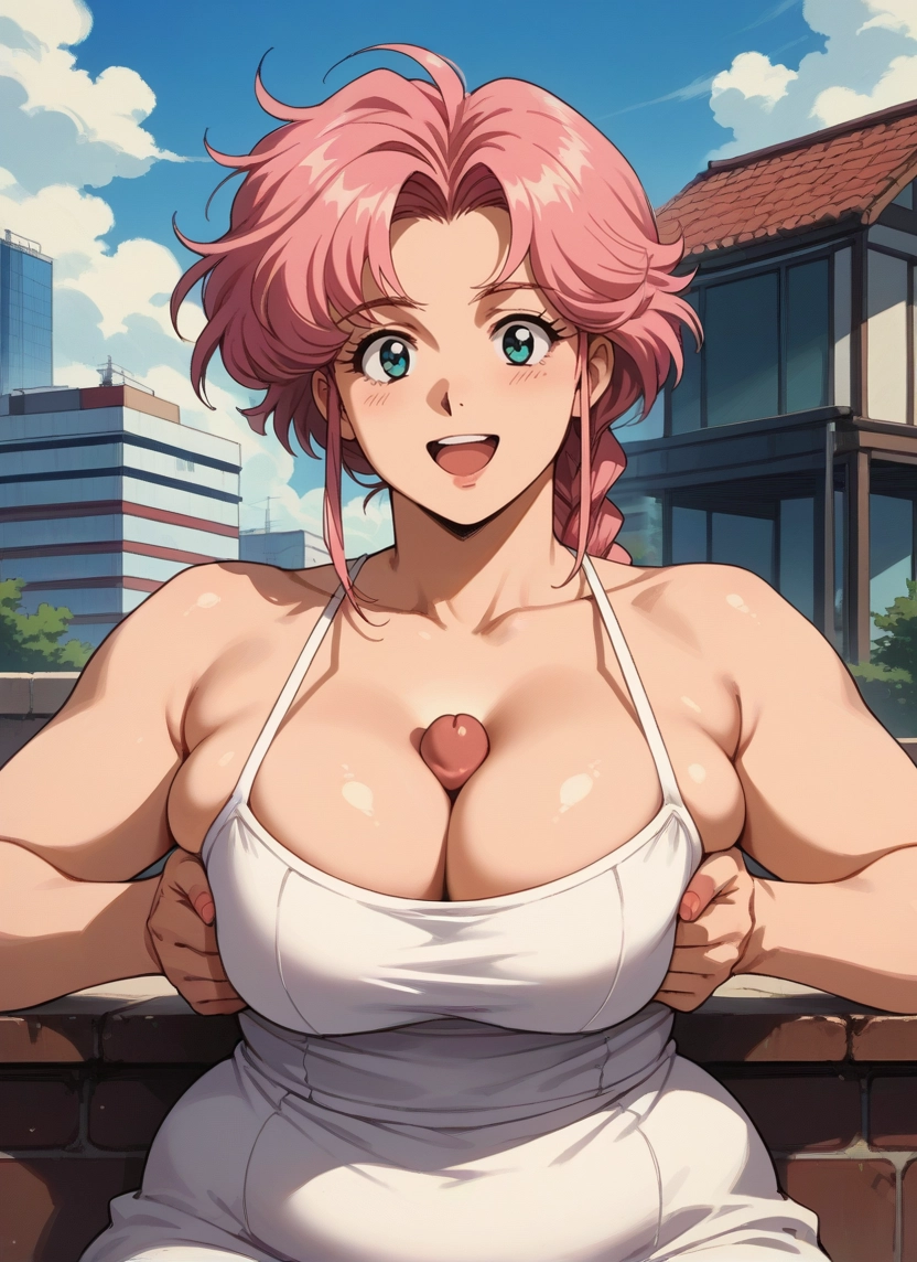 1girl, breasts, pink hair, paizuri, dress, penis · Yamete.gg