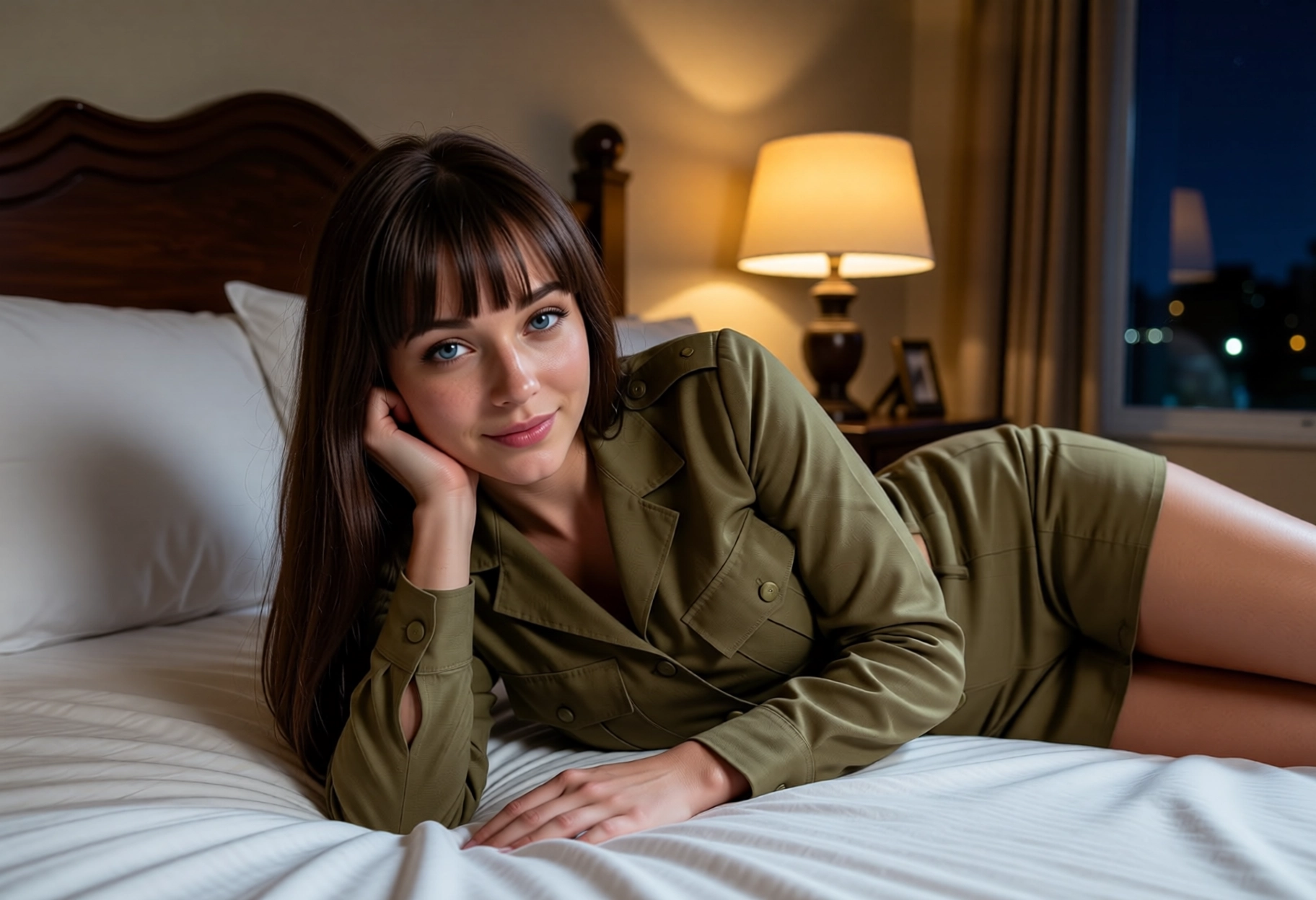 1girl, realistic, lamp, solo, lying, looking at viewer · Yamete.gg