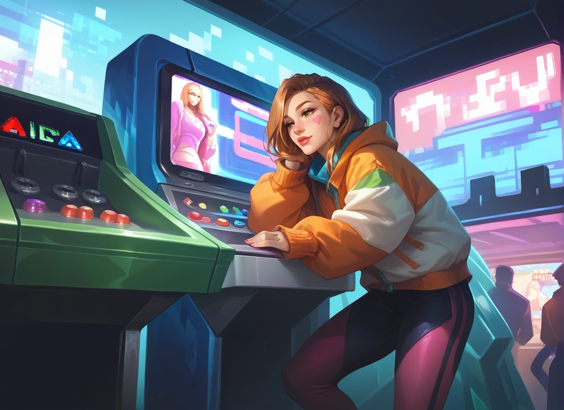 1girl, pants, hood, jacket, brown hair, multicolored clothes · Yamete.gg