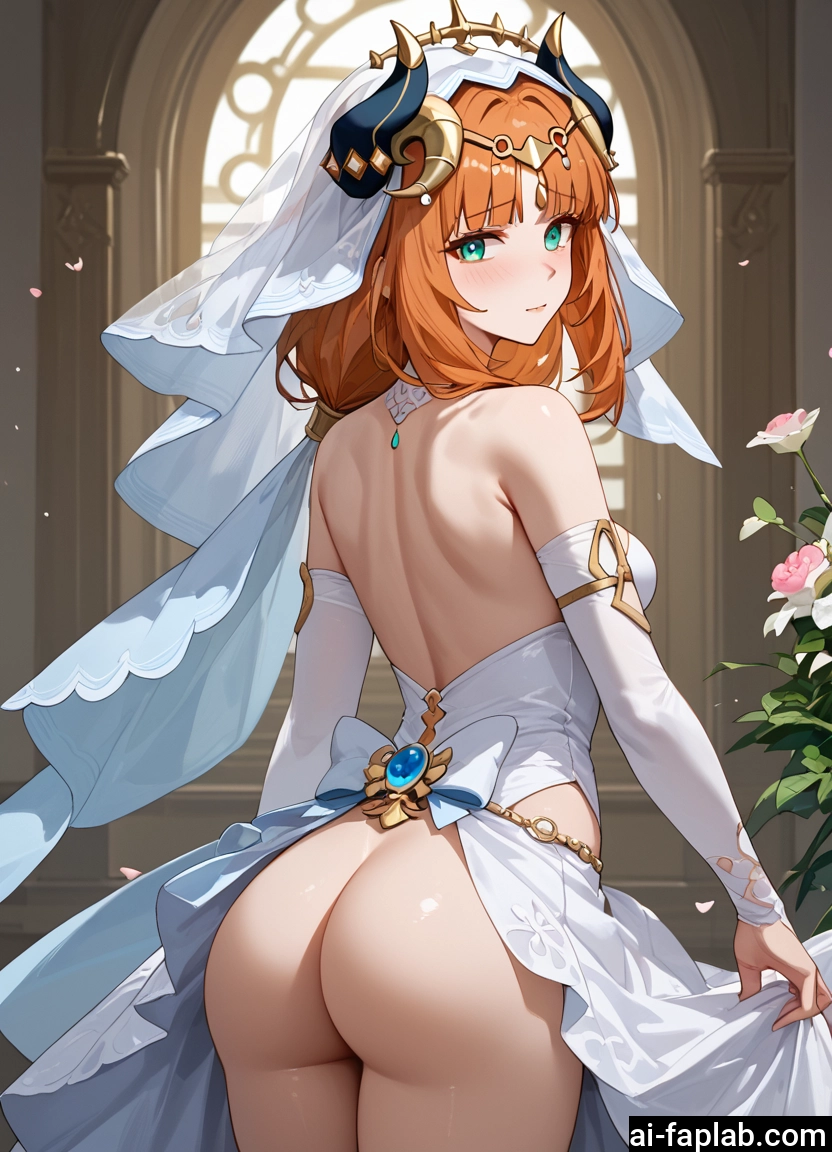 ass, 1girl, solo, horns, dress, breasts