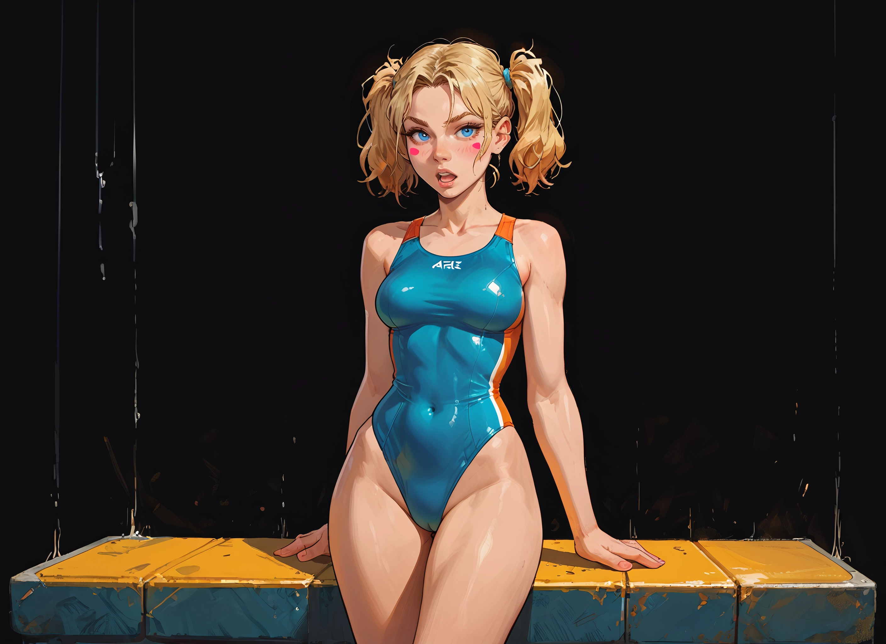 1girl, solo, swimsuit, blonde hair, one-piece swimsuit, twintails · Yamete.gg