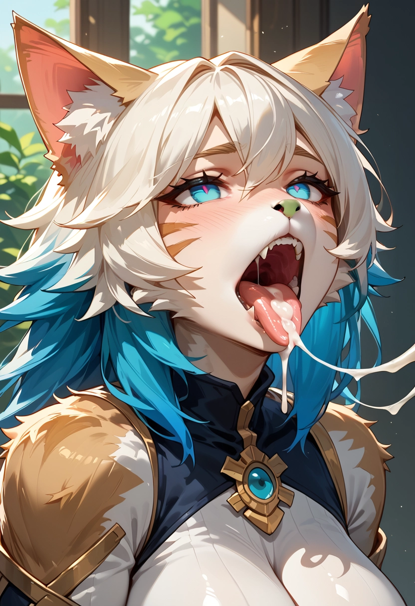 furry, 1girl, animal ears, solo, tongue, cum · Yamete.gg