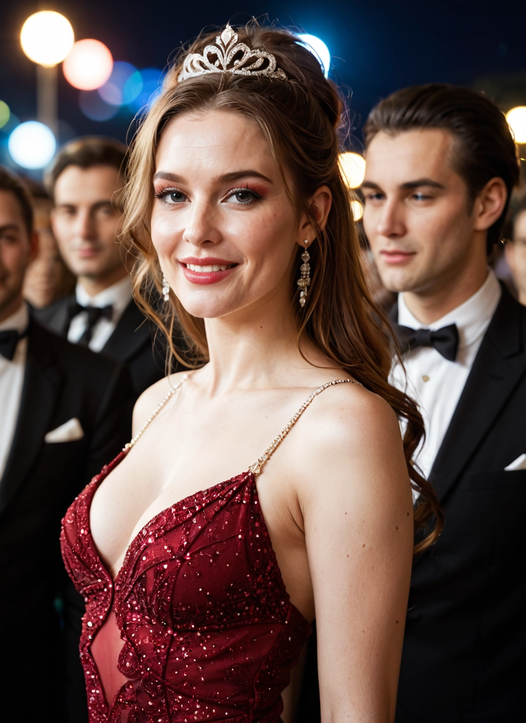 1girl, jewelry, earrings, dress, breasts, bow · Yamete.gg