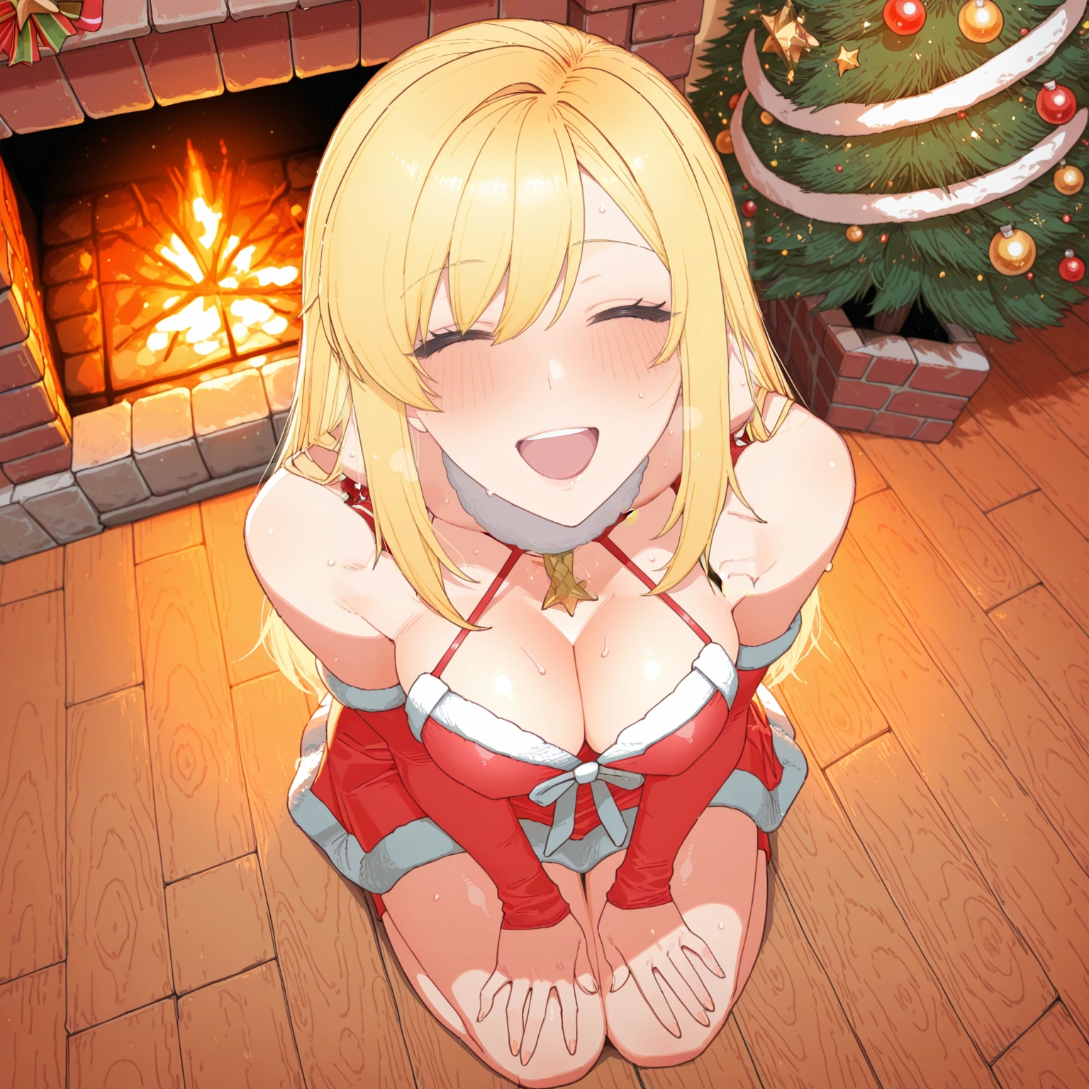1girl, breasts, blonde hair, closed eyes, open mouth, cleavage · Yamete.gg