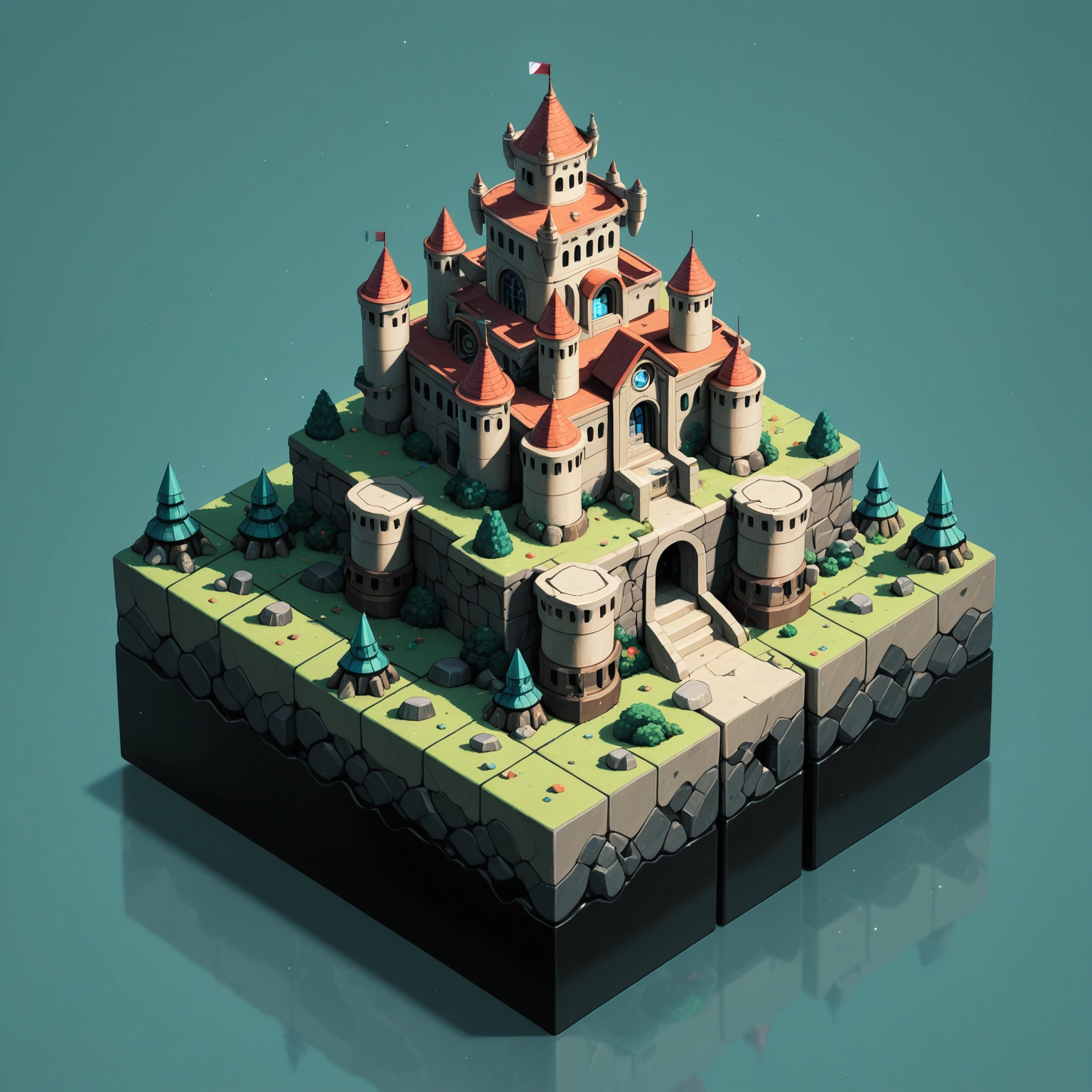 no humans, scenery, tree, isometric, castle, flag · Yamete.gg