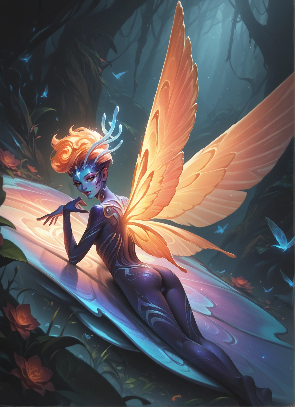 1girl, solo, ass, wings, bug, butterfly · Yamete.gg