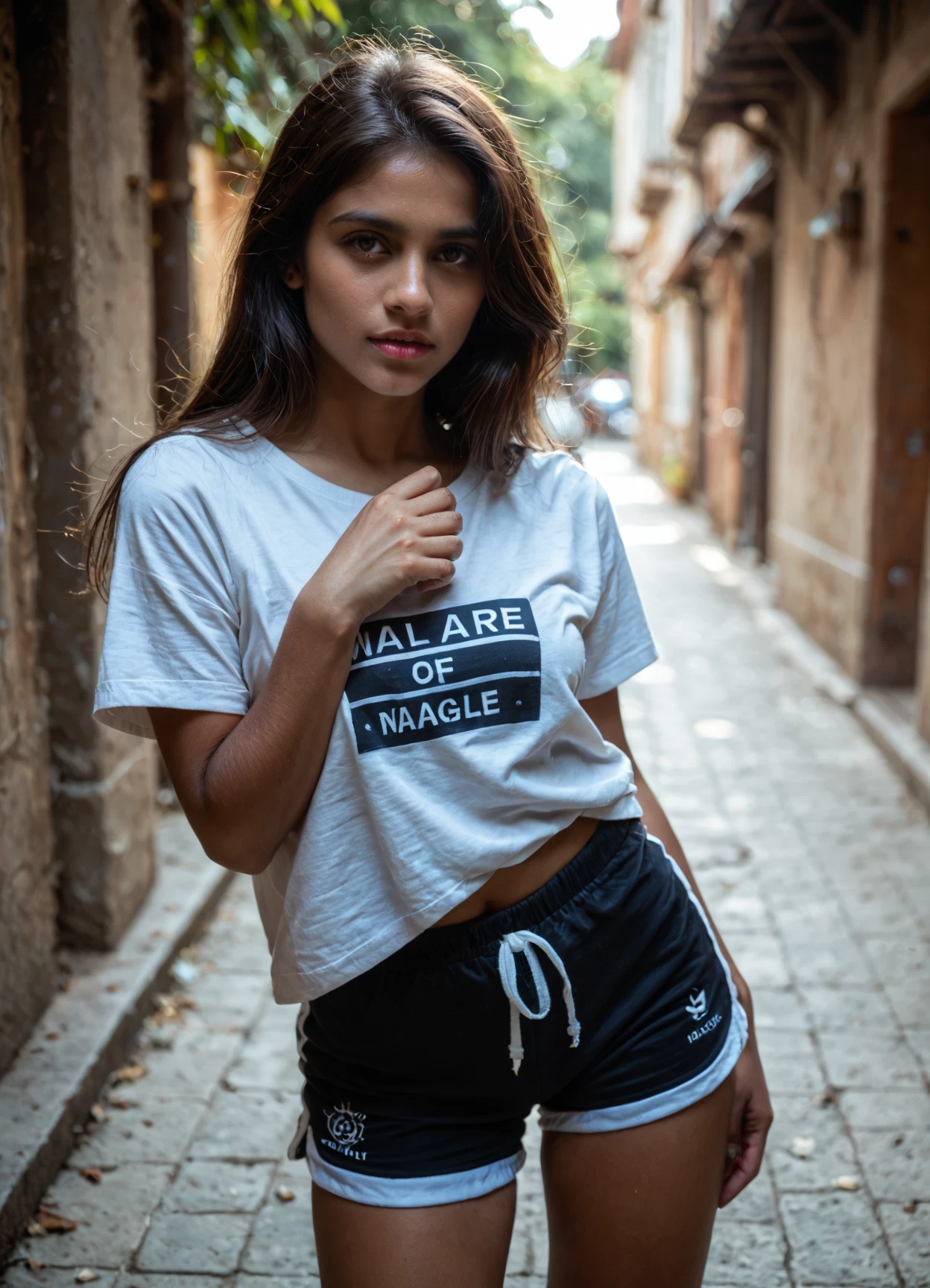 1girl, realistic, photorealistic, solo, shorts, shirt · Yamete.gg