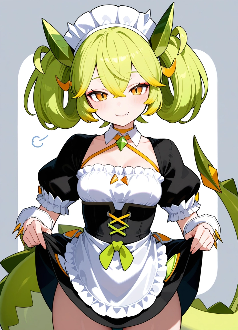 1girl, tail, dragon tail, dragon girl, solo, dragon horns