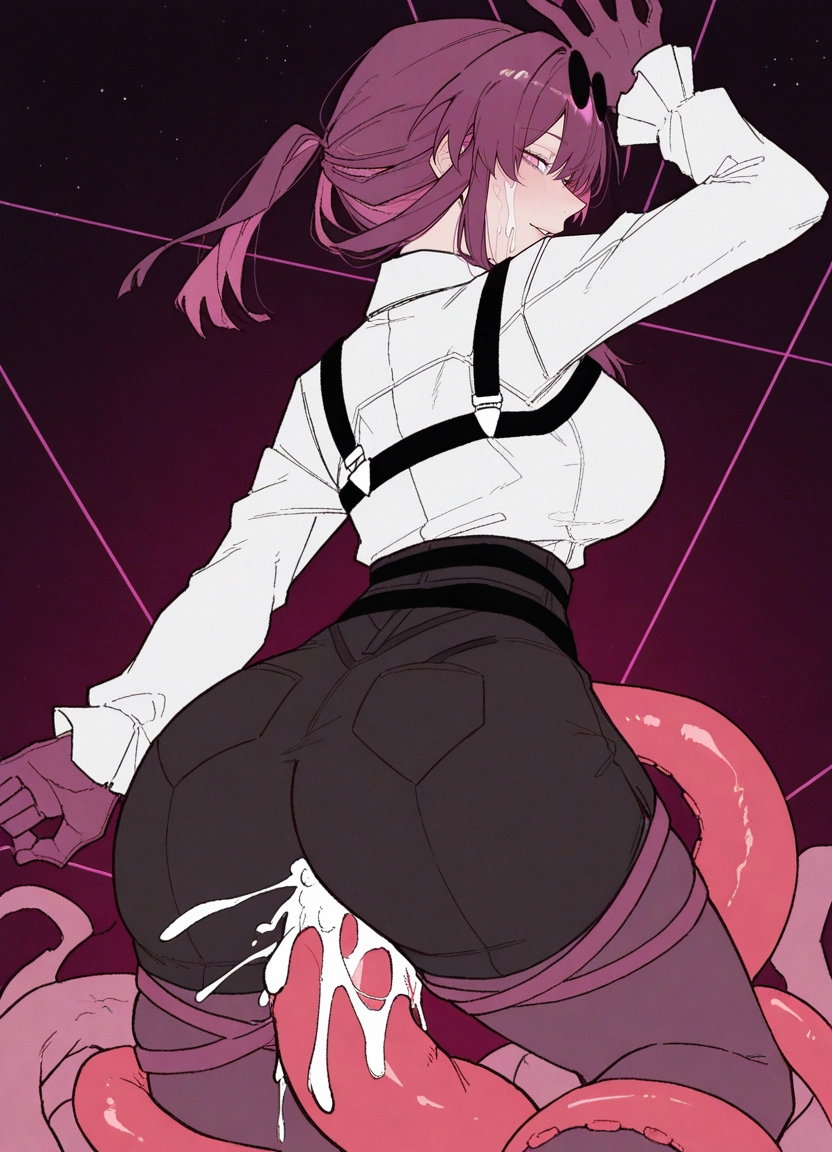 1girl, solo, cum, tentacles, ass, gloves