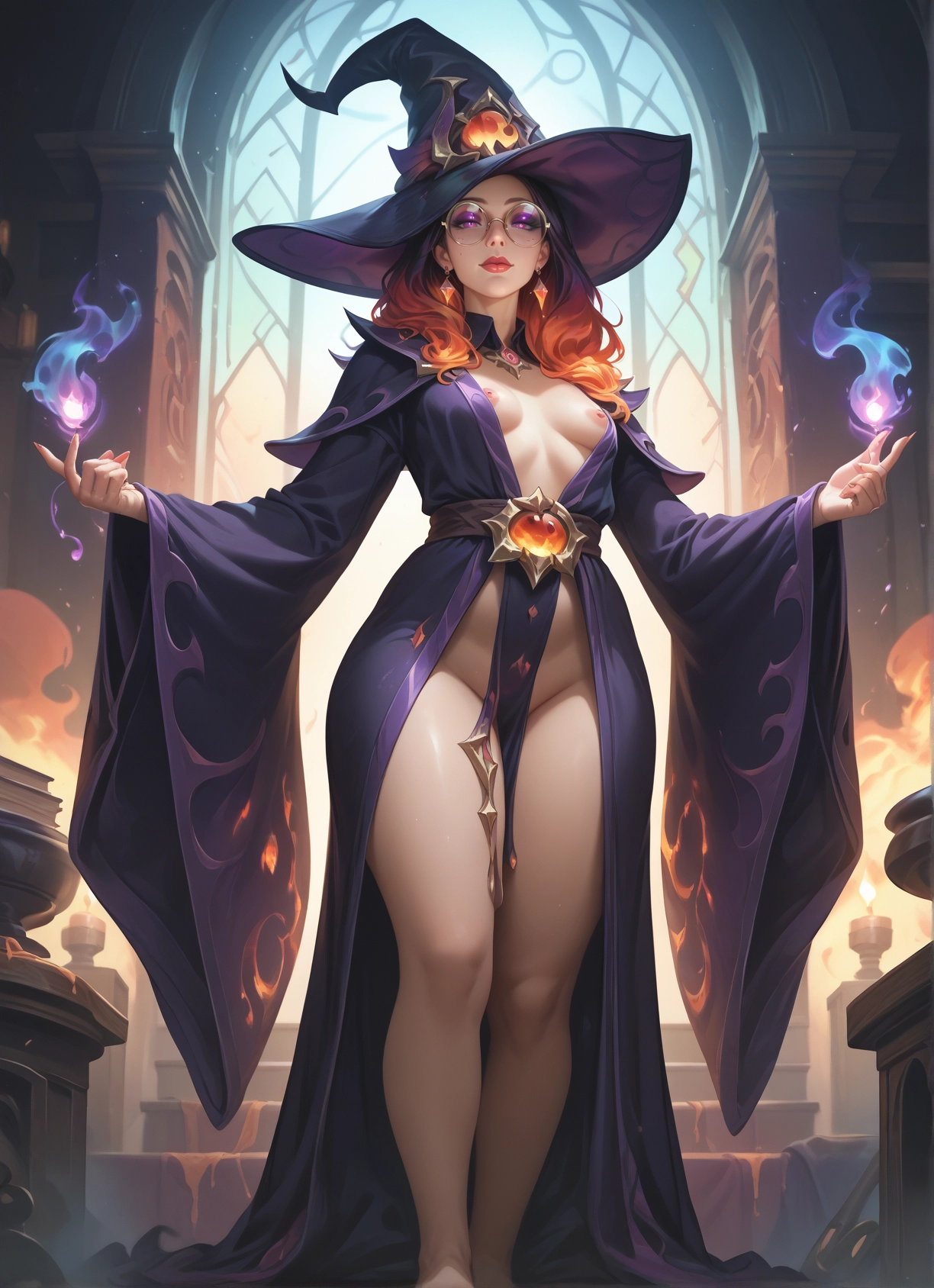 1girl, hat, breasts, witch hat, solo, jewelry · Yamete.gg