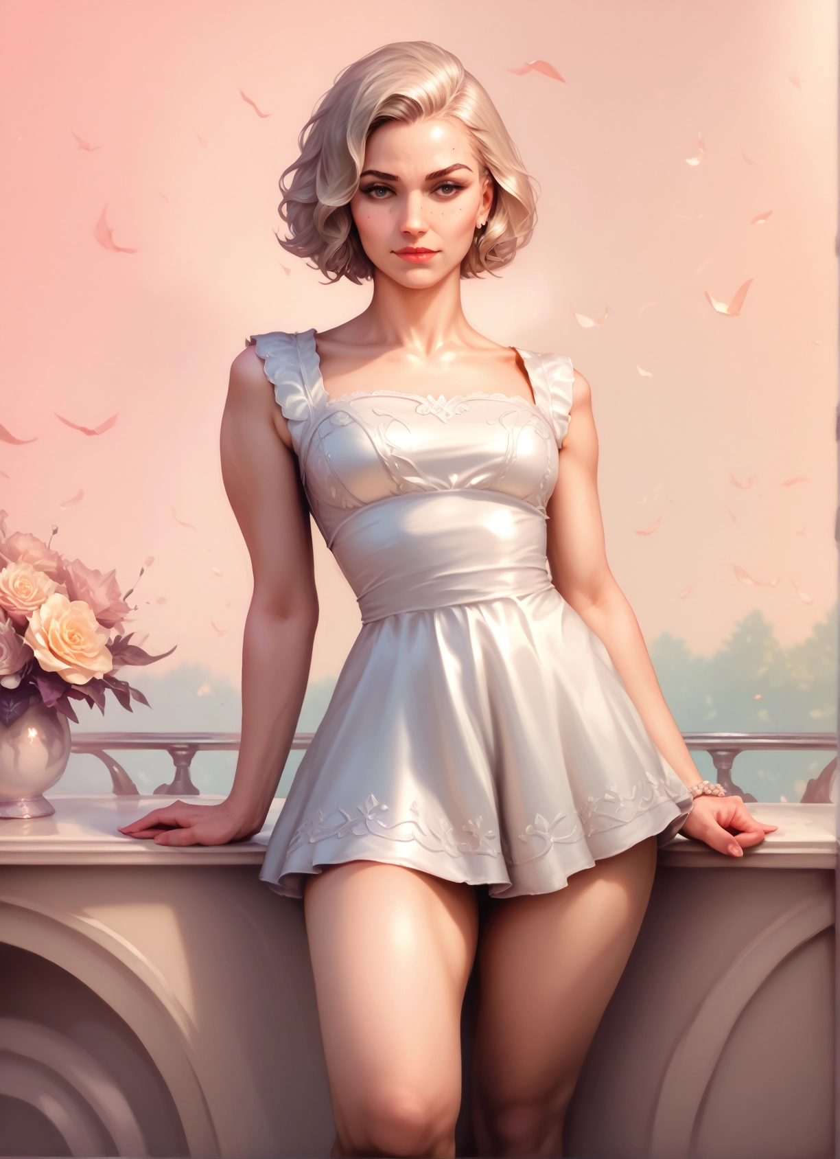 1girl, solo, dress, flower, short hair, freckles · Yamete.gg