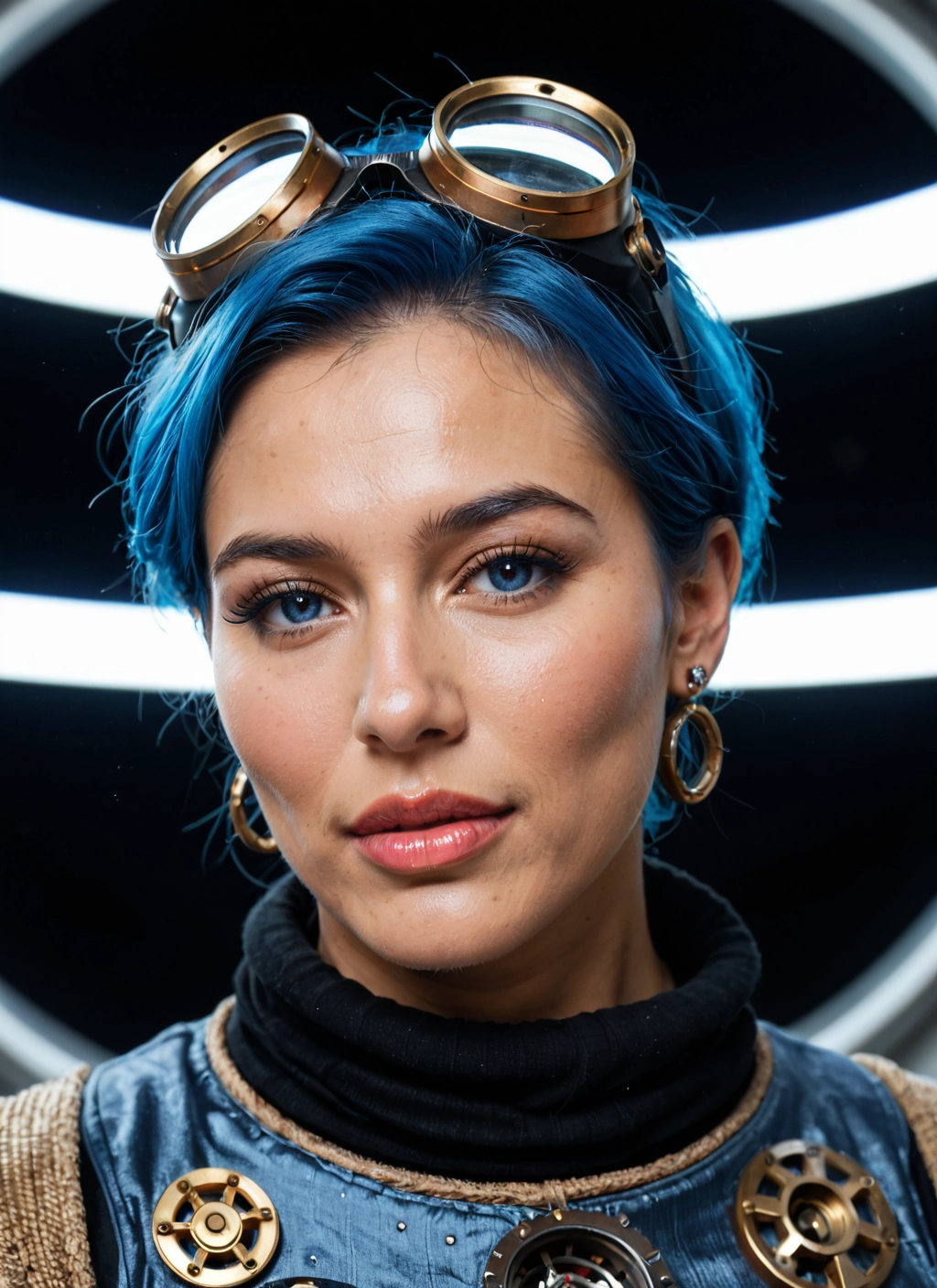 solo, 1girl, jewelry, goggles, earrings, blue eyes · Yamete.gg