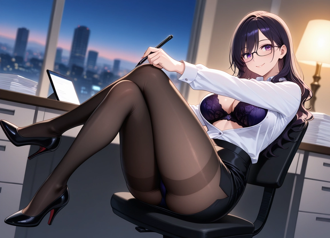 1girl, pantyhose, breasts, underwear, bra, skirt · Yamete.gg