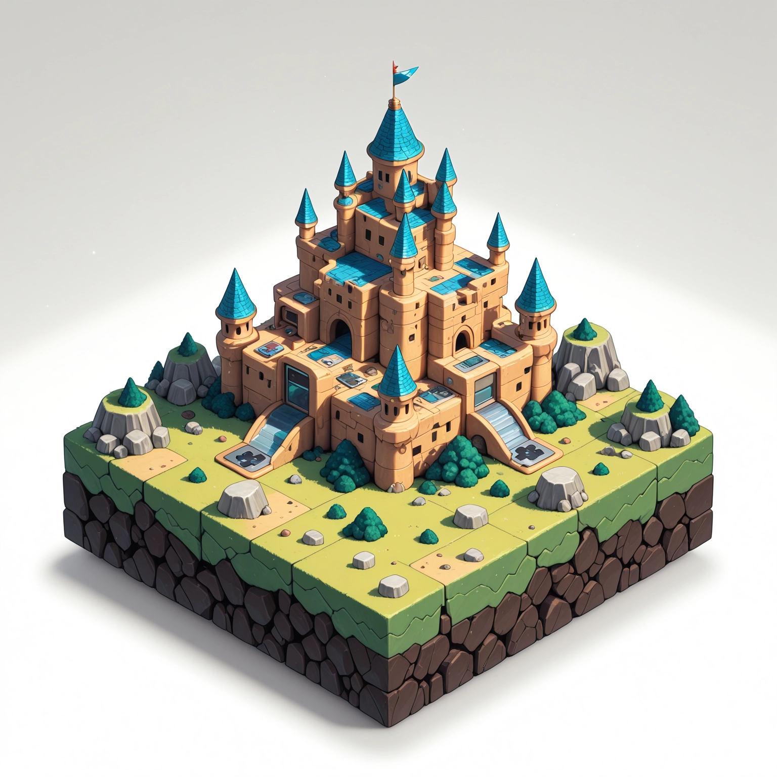no humans, scenery, rock, castle, isometric, diorama · Yamete.gg