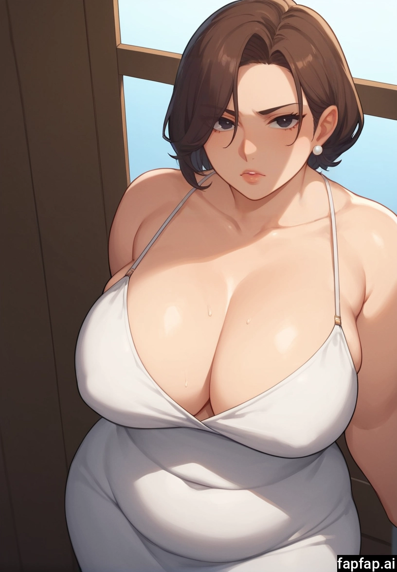 1girl, breasts, brown hair, cleavage, dress, jewelry · Yamete.gg