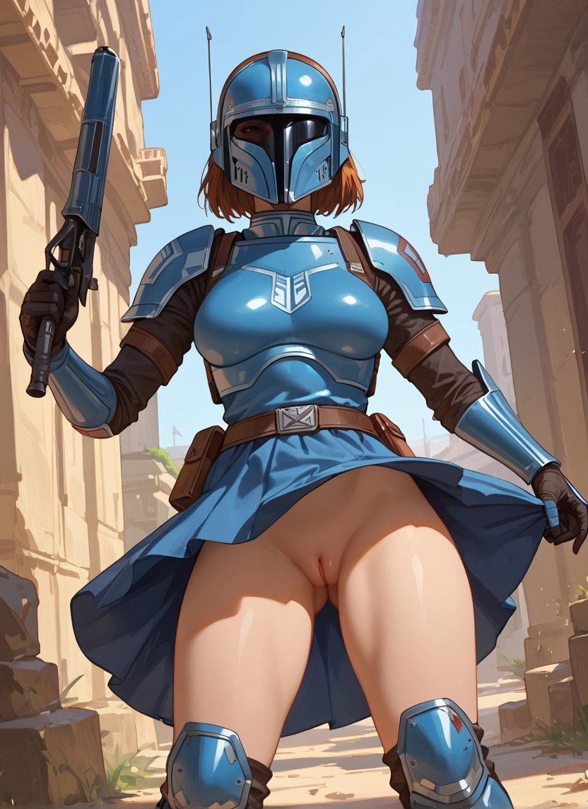 1girl, weapon, solo, pussy, gun, armor · Yamete.gg