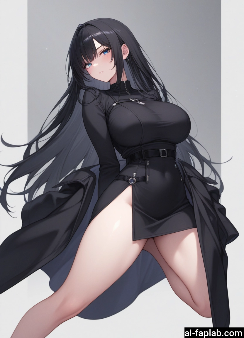 1girl, breasts, long hair, black hair, blue eyes, large breasts