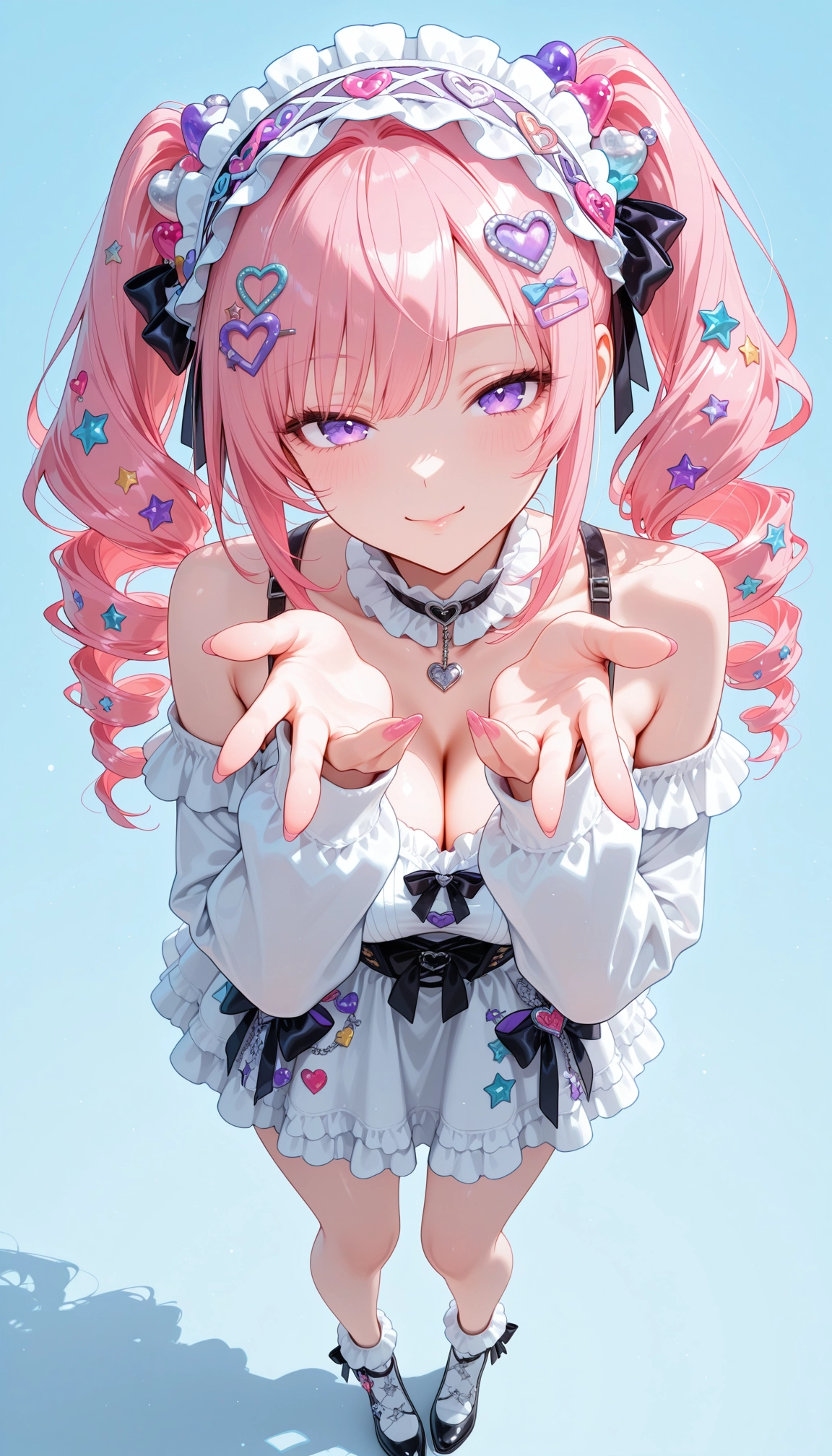 1girl, breasts, solo, cleavage, pink hair, hair ornament · Yamete.gg