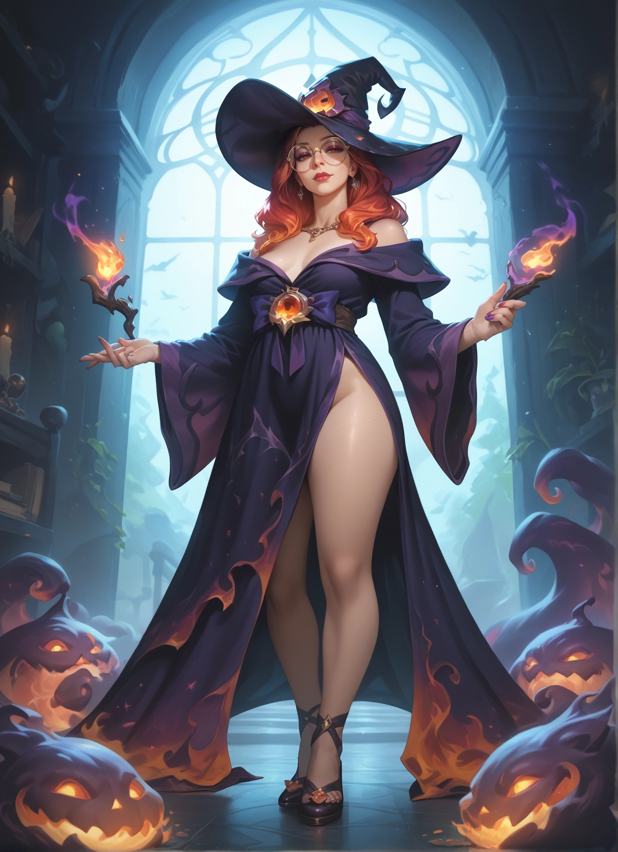 1girl, hat, witch hat, jewelry, breasts, glasses · Yamete.gg