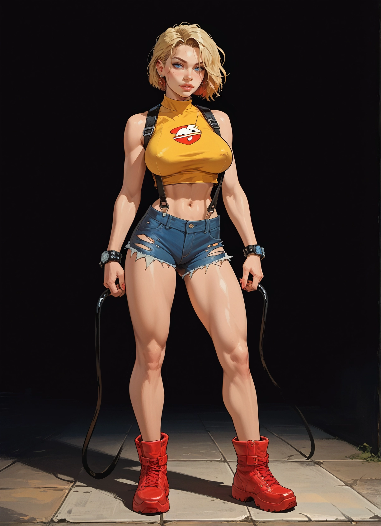 1girl, blonde hair, shorts, breasts, solo, blue eyes · Yamete.gg