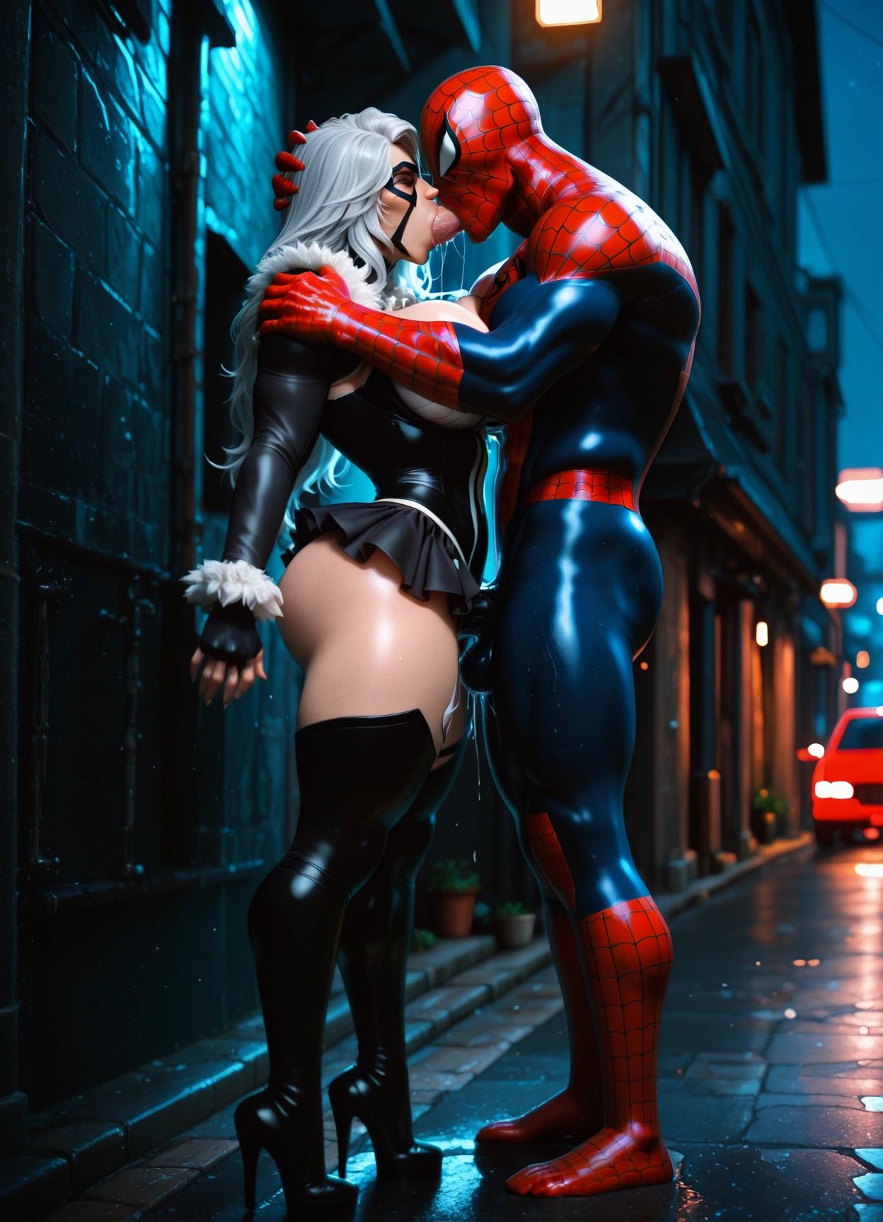 1girl, night, 1boy, alley, hetero, kiss · Yamete.gg