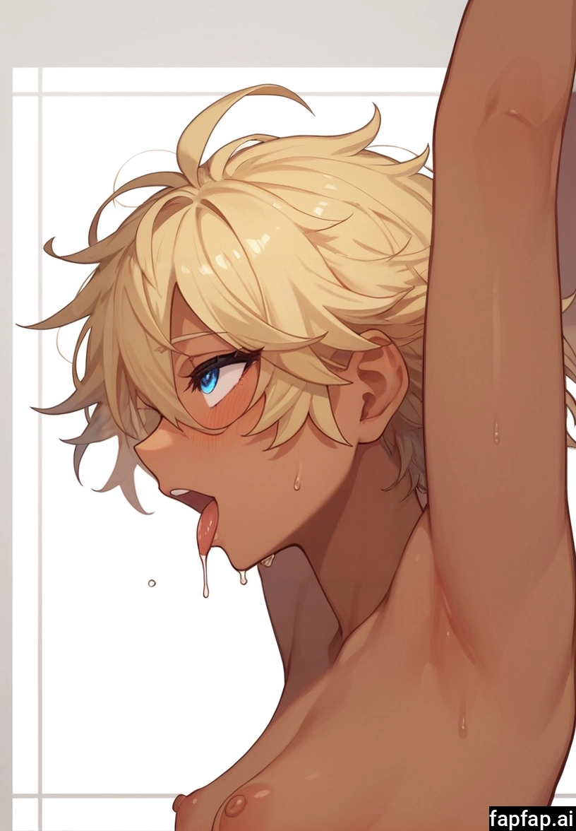 nipples, blonde hair, solo, tongue, blue eyes, armpits