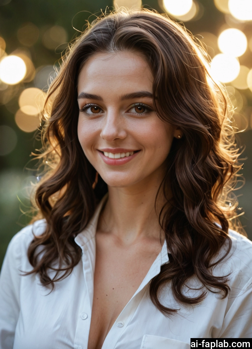 1girl, solo, brown eyes, smile, brown hair, shirt