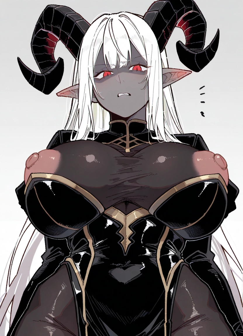 1girl, breasts, solo, red eyes, horns, pointy ears · Yamete.gg