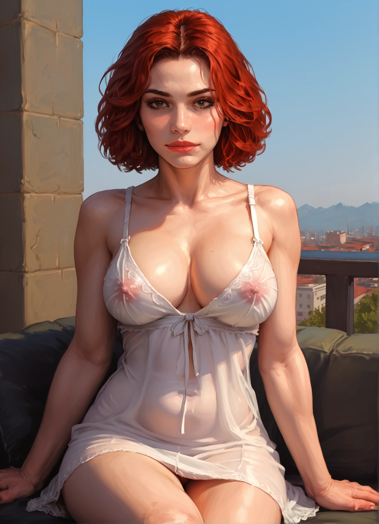1girl, breasts, solo, see-through, nipples, sitting · Yamete.gg