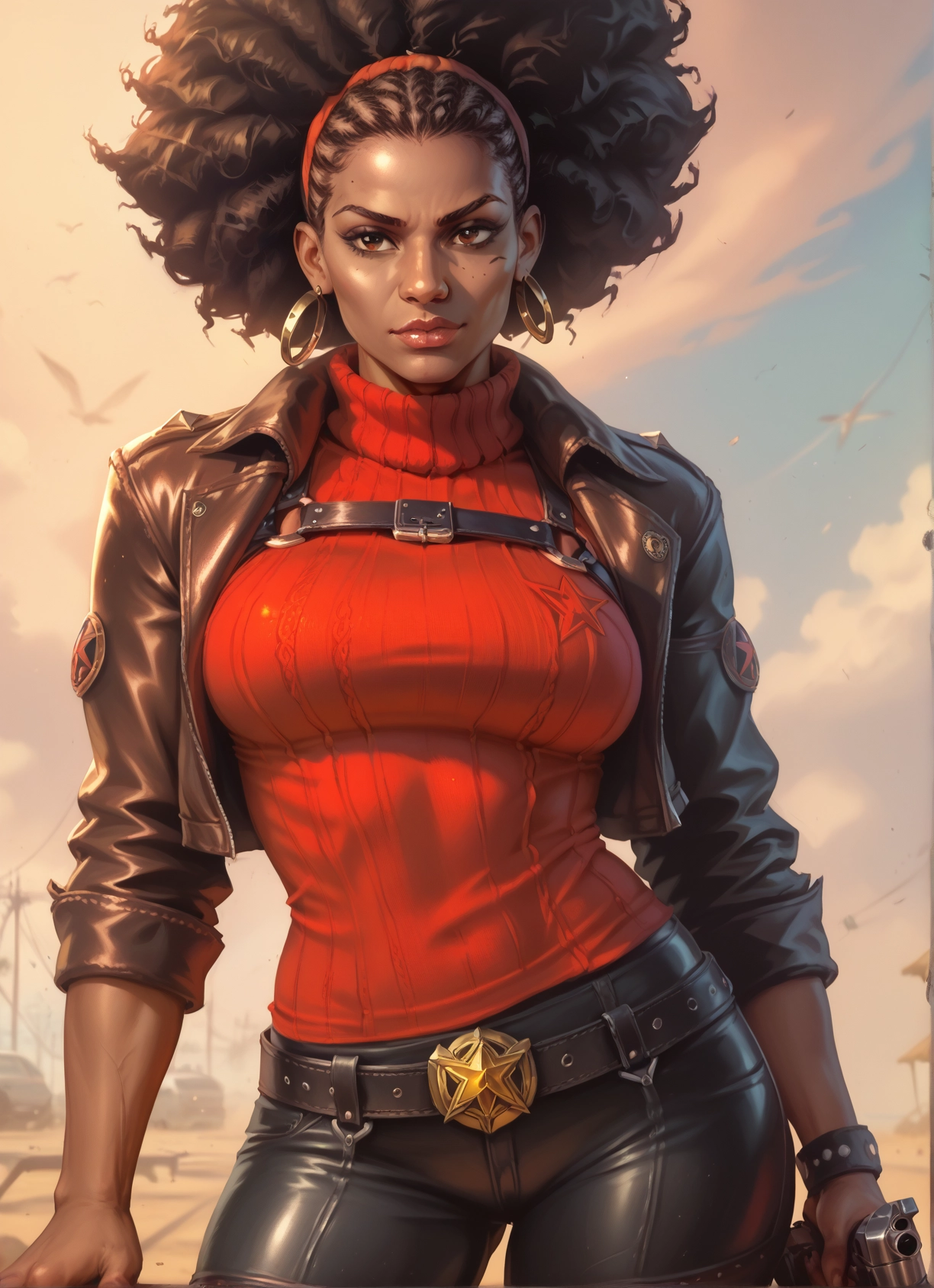 1girl, solo, jewelry, weapon, earrings, gun · Yamete.gg