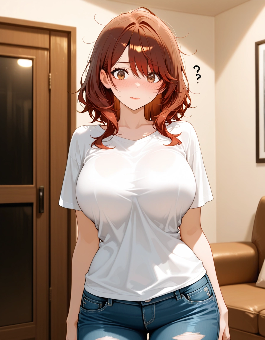 1girl, denim, jeans, breasts, pants, shirt · Yamete.gg