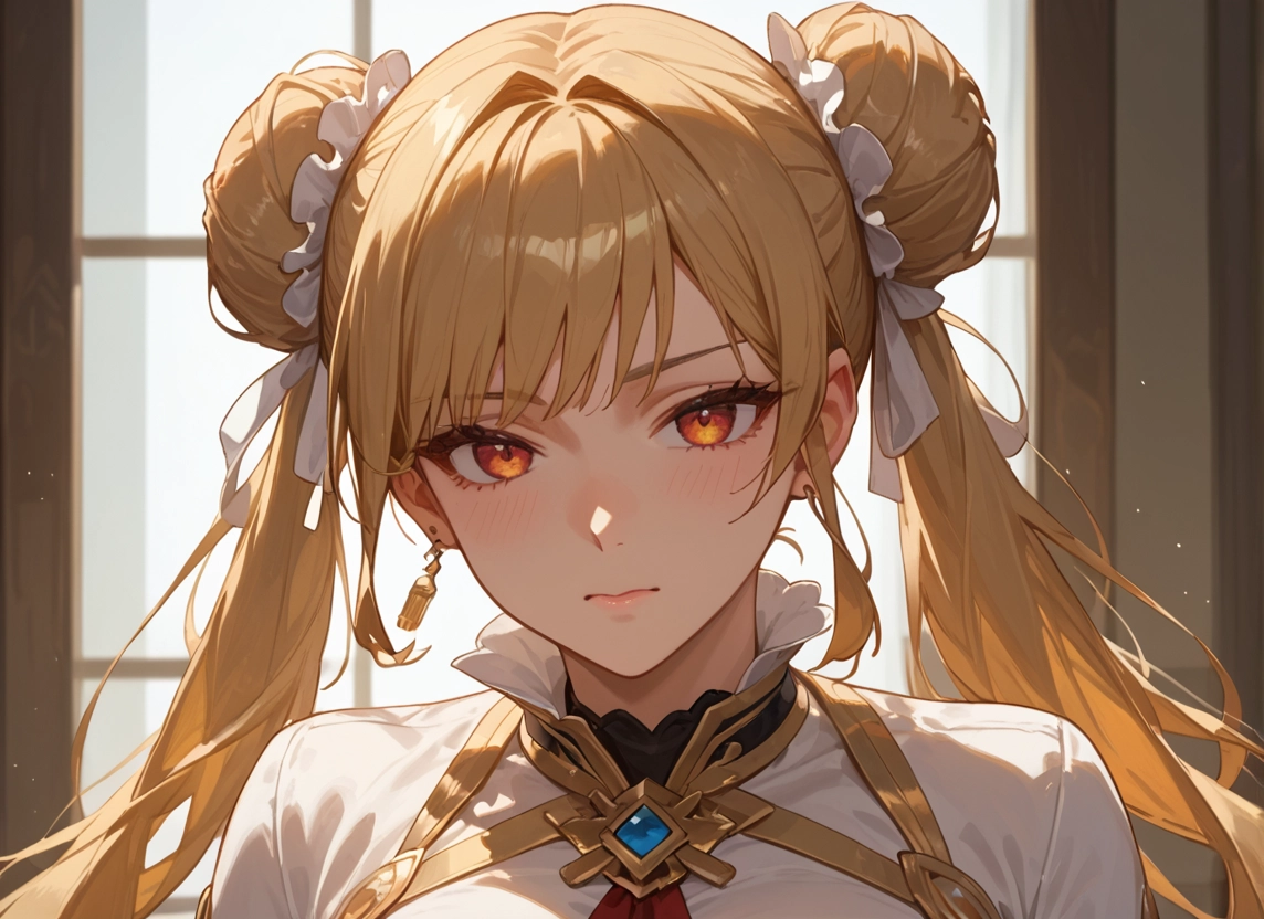 1girl, solo, double bun, jewelry, earrings, long hair · Yamete.gg