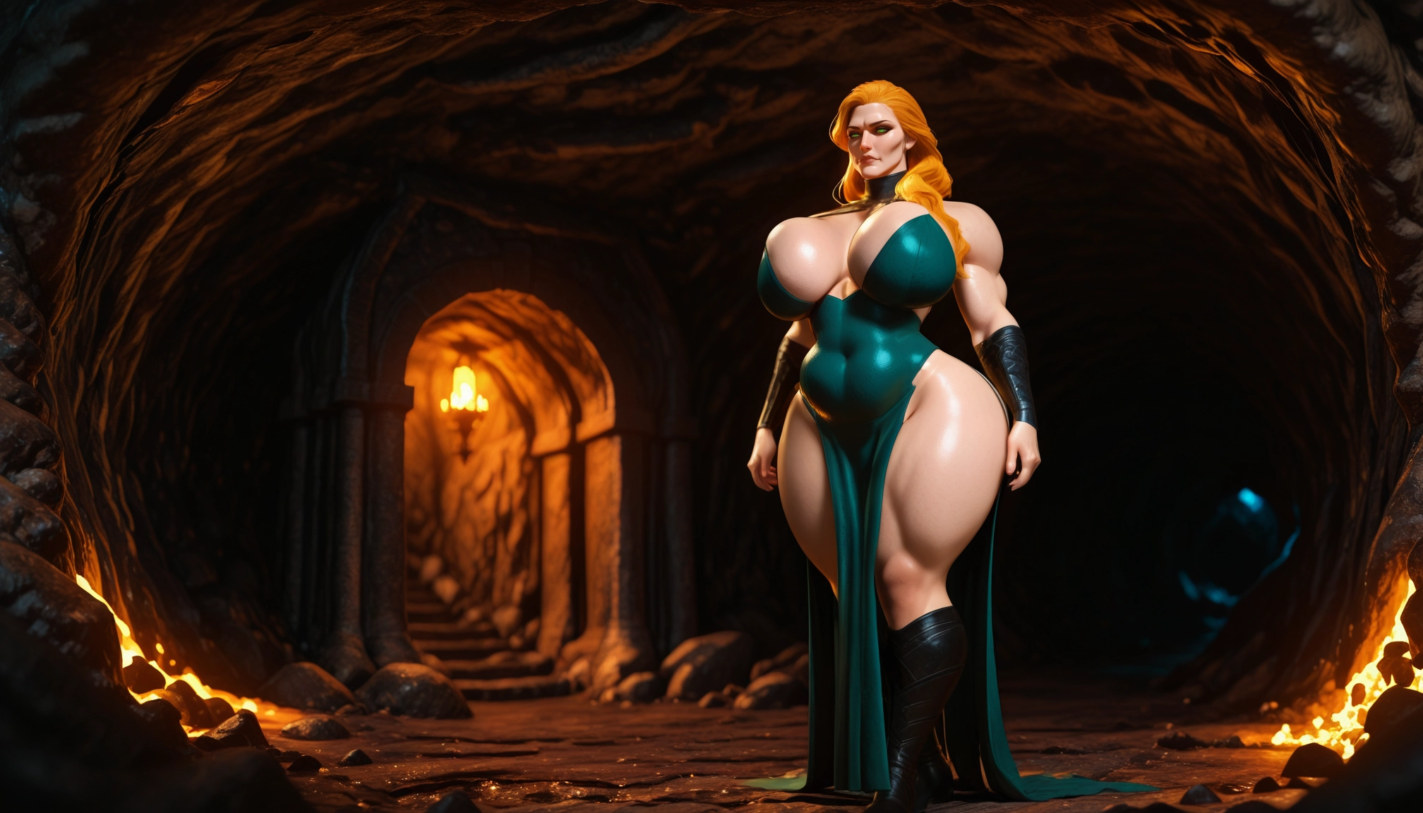 1girl, huge breasts, breasts, thighs, blonde hair, boots · Yamete.gg