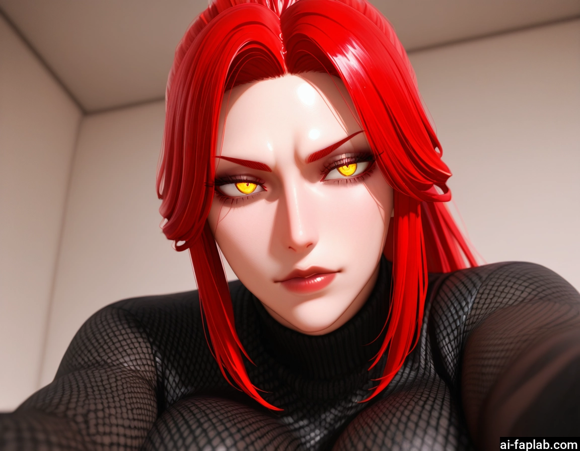 1girl, red hair, yellow eyes, solo, looking at viewer, breasts
