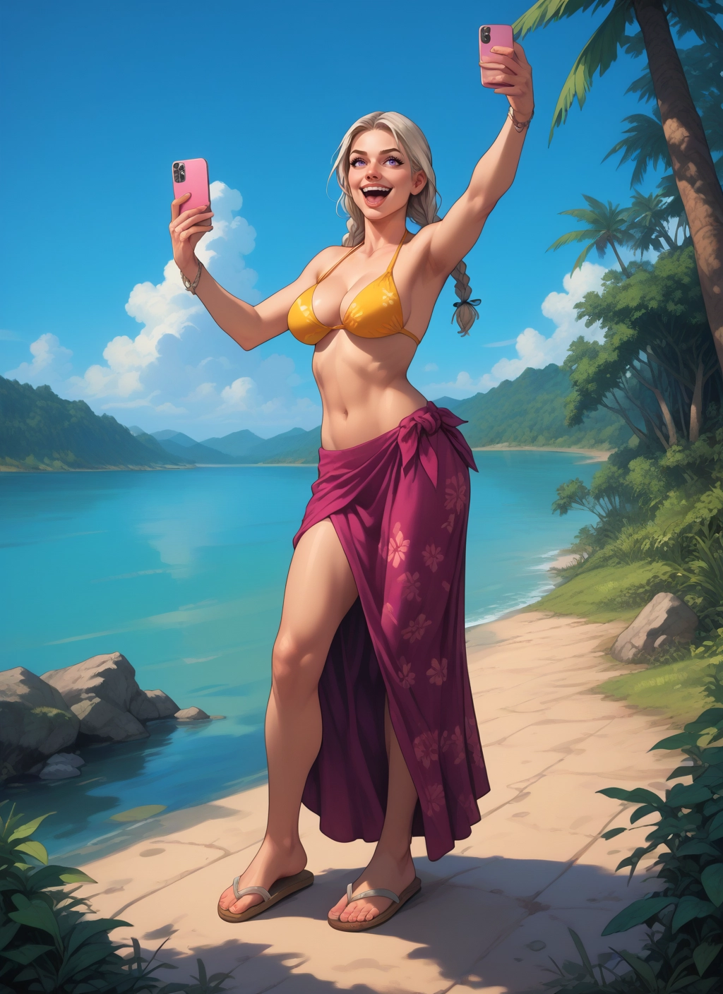 1girl, swimsuit, bikini, phone, breasts, solo · Yamete.gg