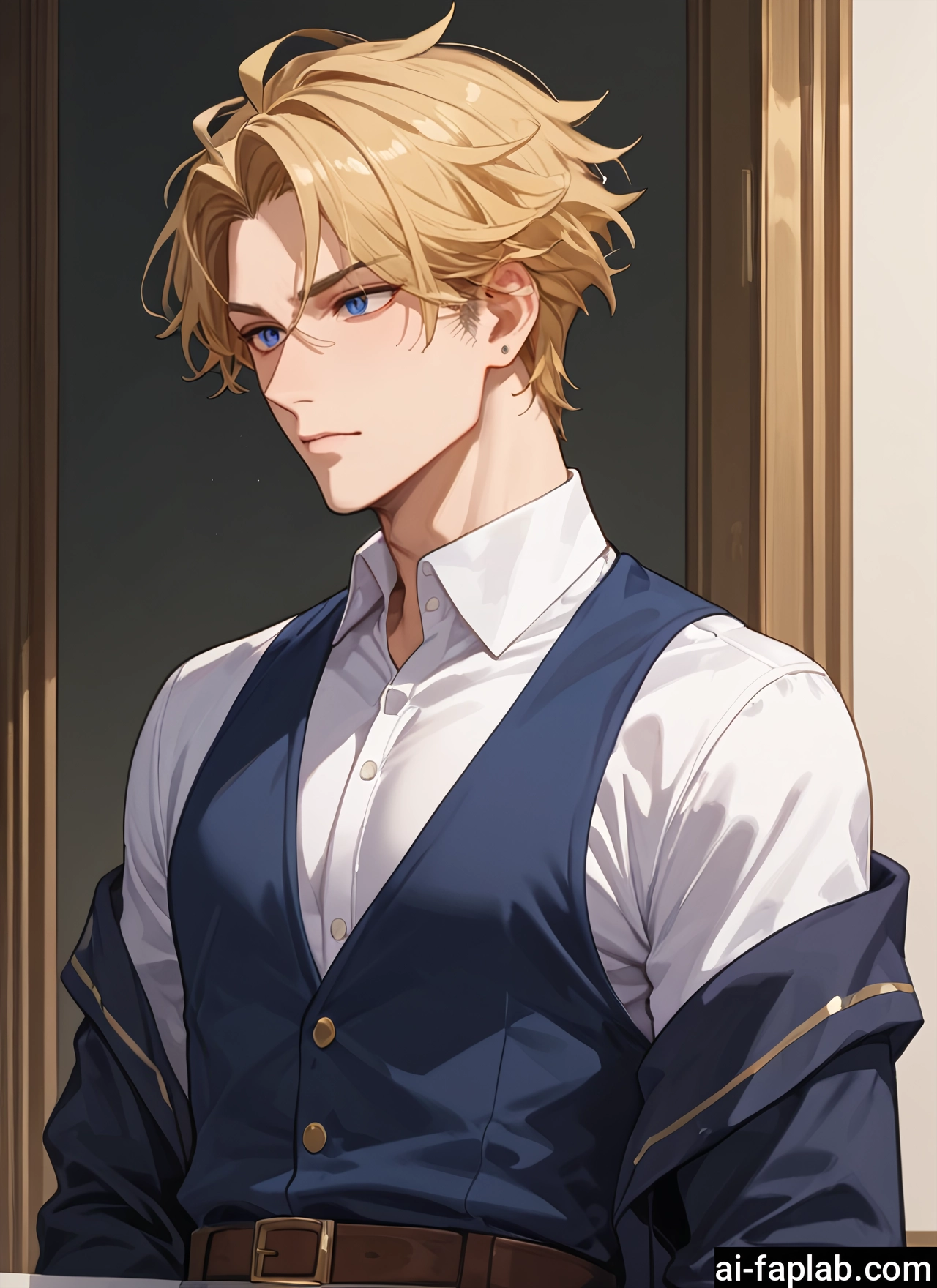 1boy, male focus, blonde hair, blue eyes, solo, shirt · Yamete.gg