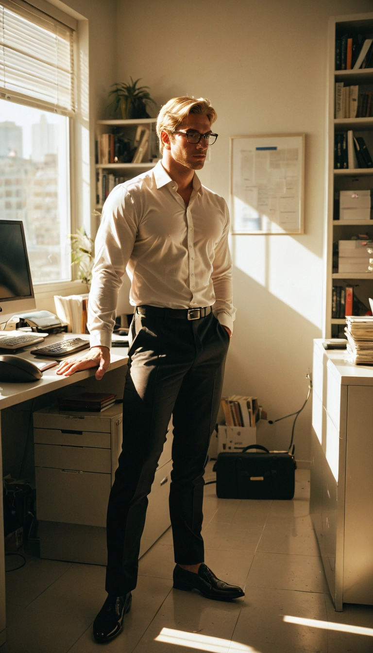 1boy, male focus, shirt, pants, solo, glasses · Yamete.gg