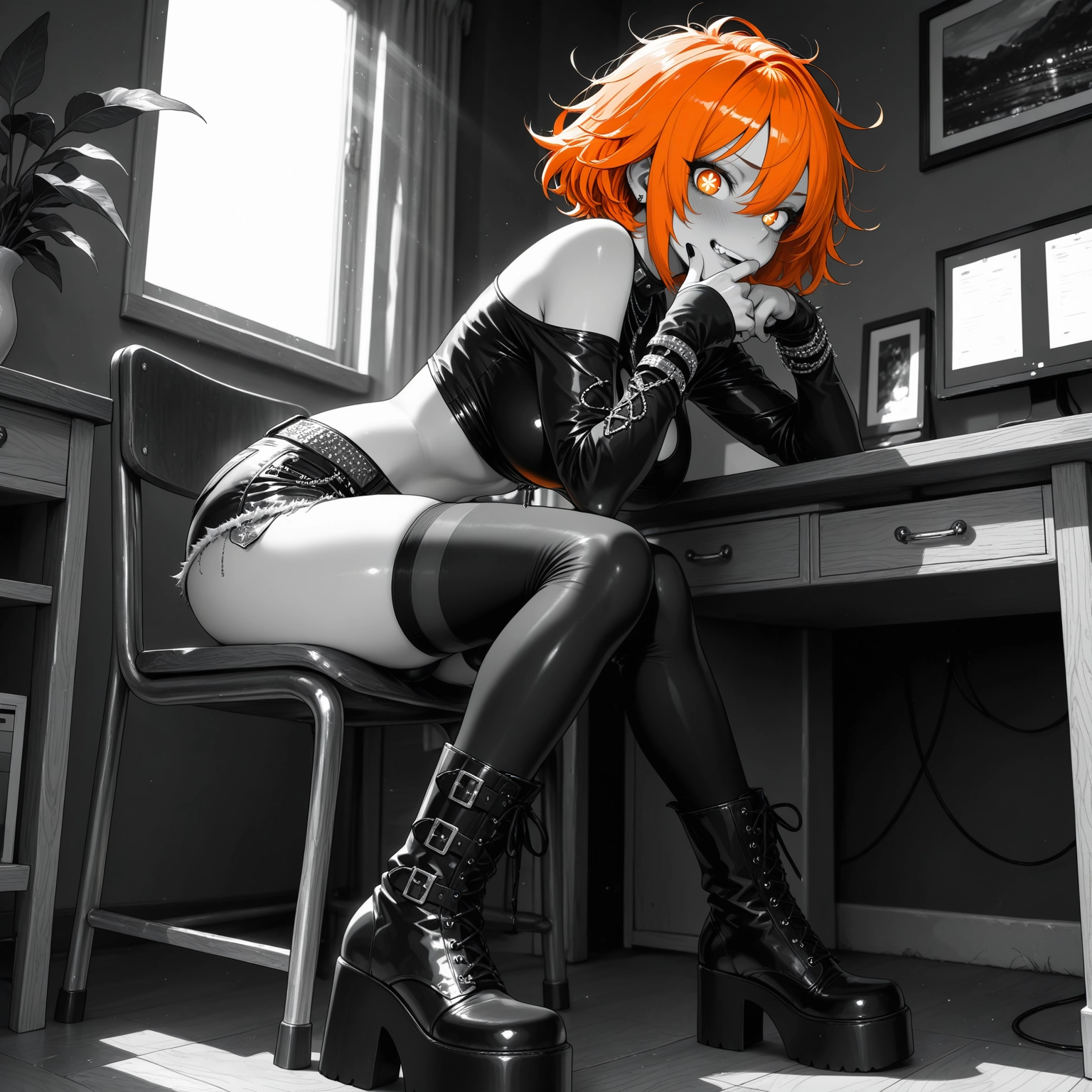1girl, orange hair, thighhighs, solo, platform footwear, jewelry · Yamete.gg