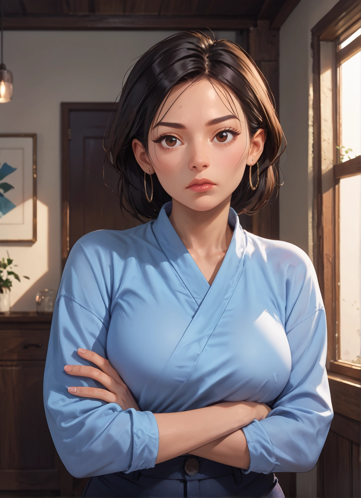 1girl, solo, jewelry, earrings, brown eyes, looking at viewer · Yamete.gg